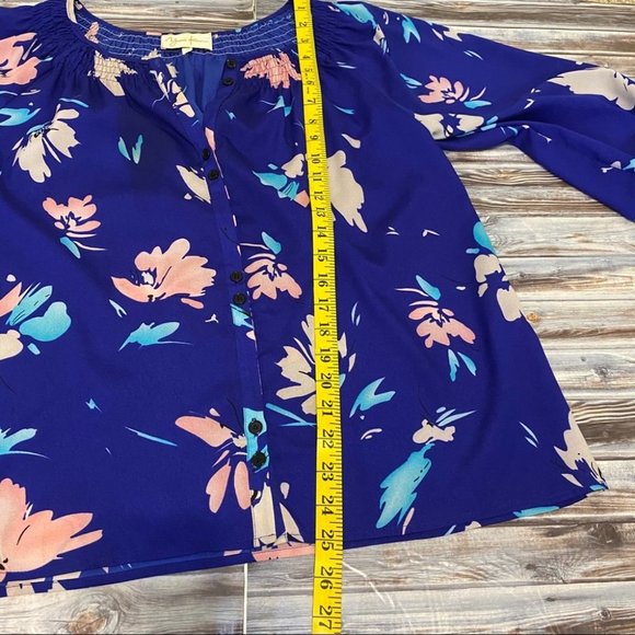 Yumi Kim Floral Printed Smocked Button Down Blouse - Picture 8 of 8